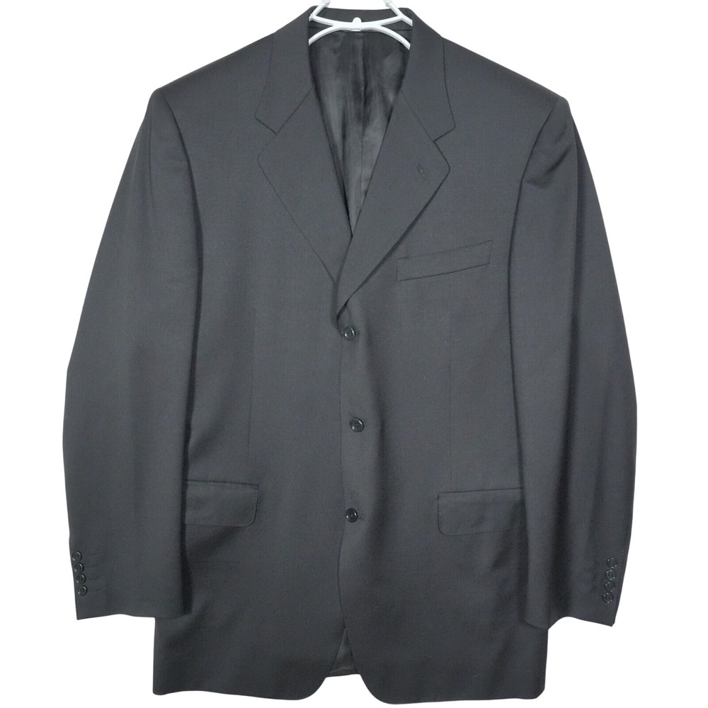 Canali Bernini Beverly Hills Mens 44L Pure Wool Blazer Jacket Italy Black - READ